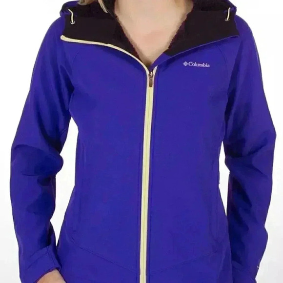 Columbia Phurtech baby blue and yellow long sleeve hood soft shell jacket S - Picture 1 of 5